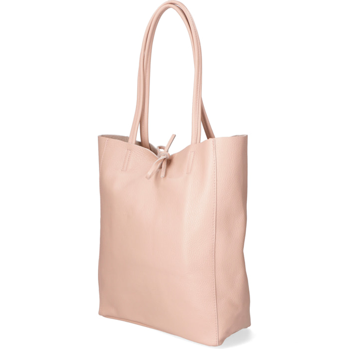 Chicca Borse - Borsa a Spalla Shopper Donna in Vera Pelle - Colore Cipria