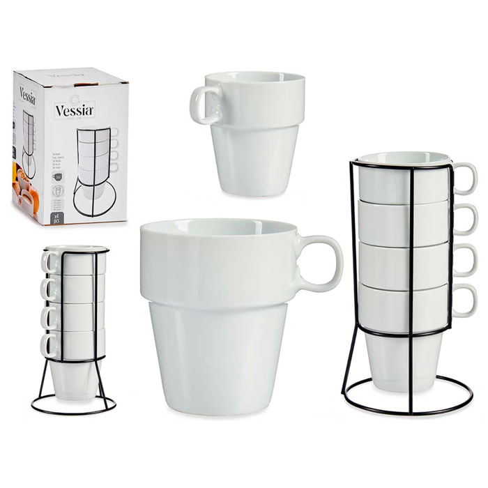 SET 4 TAZAS APILABLES BLANCO CON ESTANTE 350ML