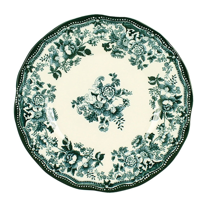 Lot de 6 assiettes à dessert fleuries en porcelaine vert 20cm FAUSTINE
