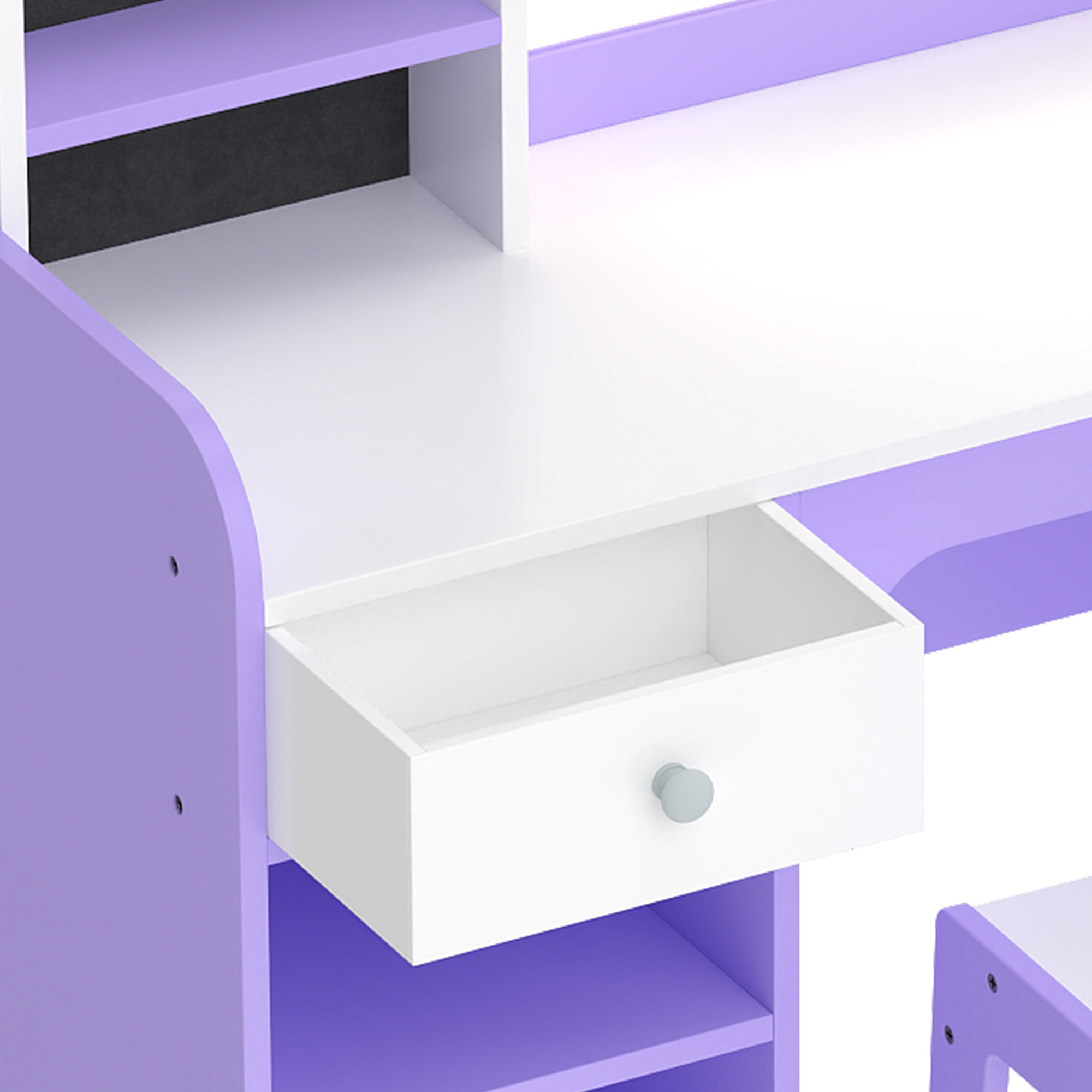 Coiffeuse enfant chaise miroir LED réglable multi-rangement violet