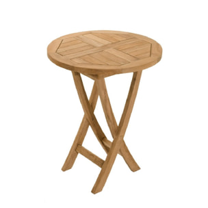 FUN - Table de jardin 2 personnes, ronde pliante 60x60cm en bois Teck
