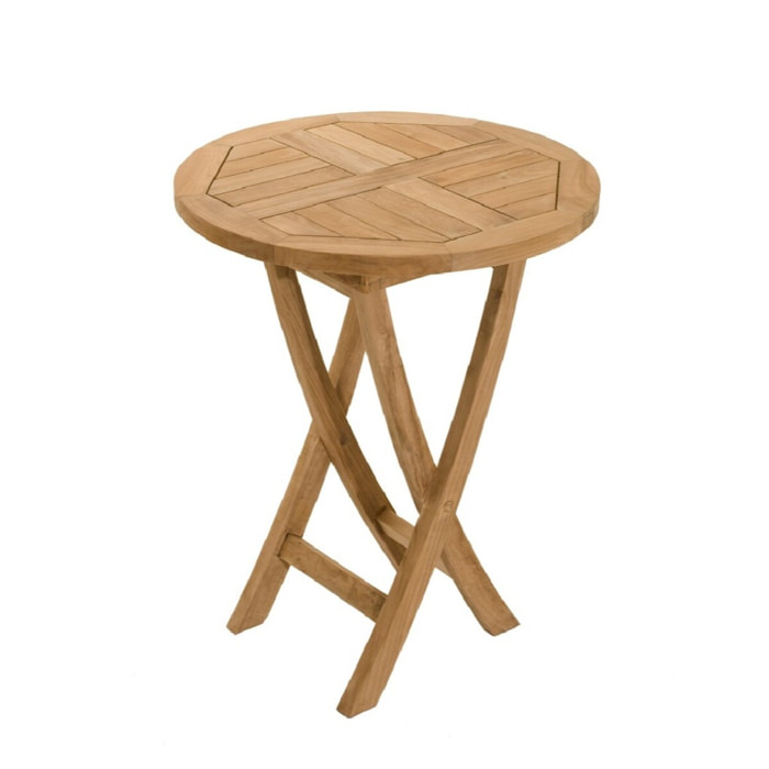 FUN - Table de jardin 2 personnes, ronde pliante 60x60cm en bois Teck
