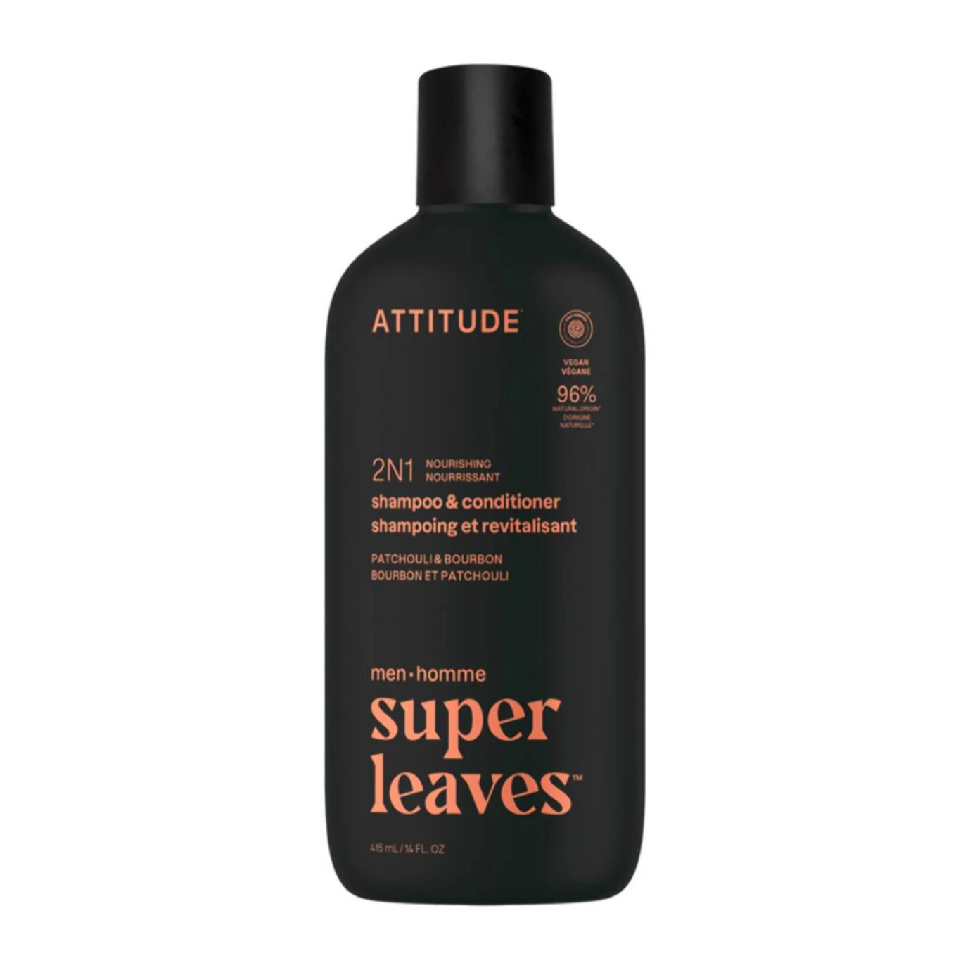 Super leaves Champú y acondicionador 2 en 1 - Pachulí y bourbon, Attitude, 415mL