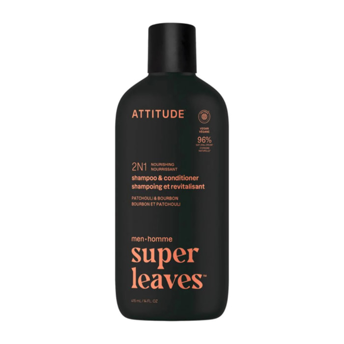 Super leaves Champú y acondicionador 2 en 1 - Pachulí y bourbon, Attitude, 415mL
