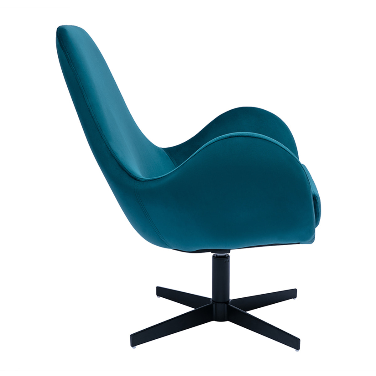 Fauteuil pivotant design en tissu velours bleu canard et métal noir ANDY