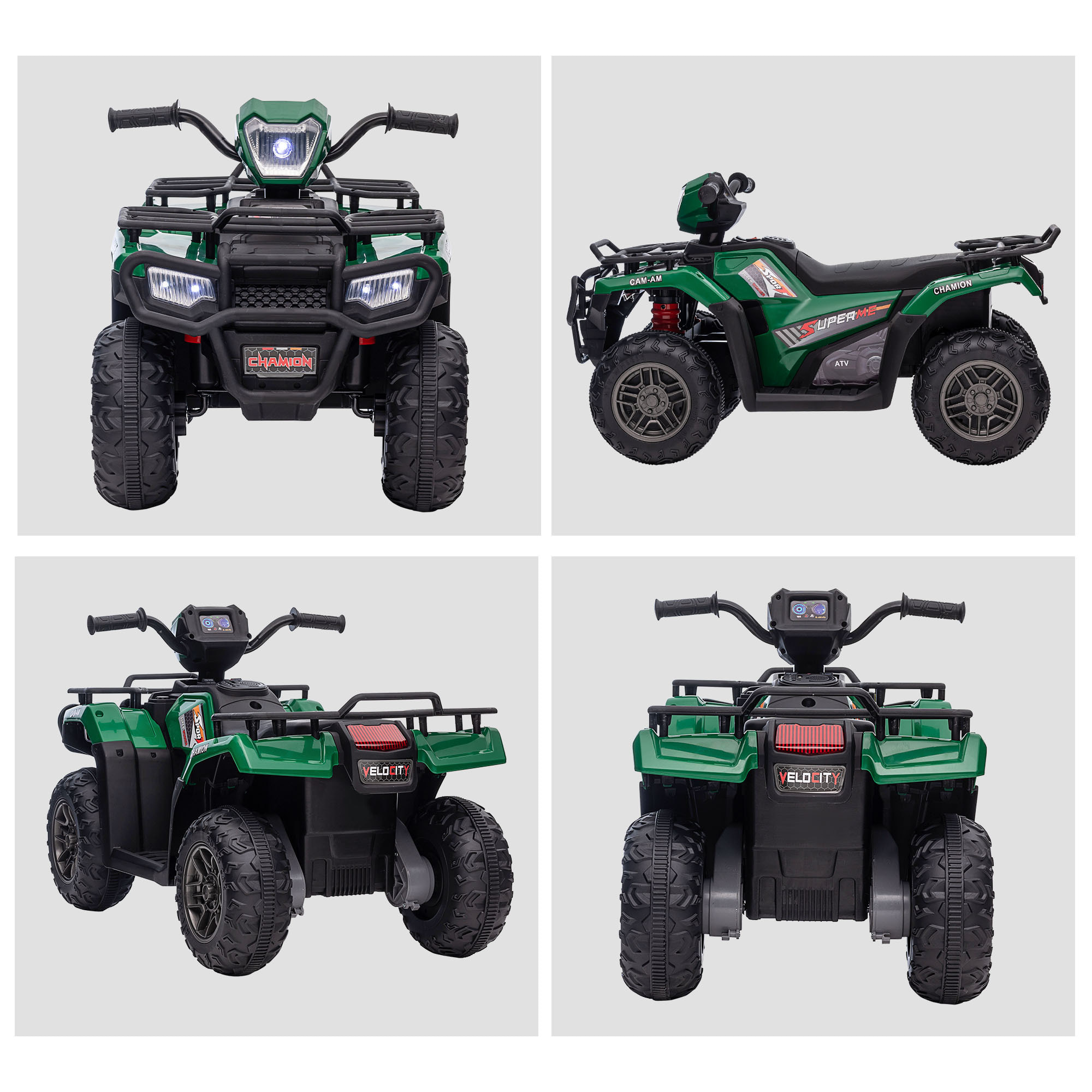 Quad électrique enfant 12V 2 moteurs vitesse 2-4Km/h effets lumineux sonores vert
