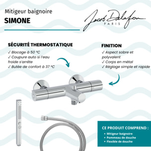 Mitigeur baignoire Simone + pommeau de douche Shift+ carré + flexible de douche métal