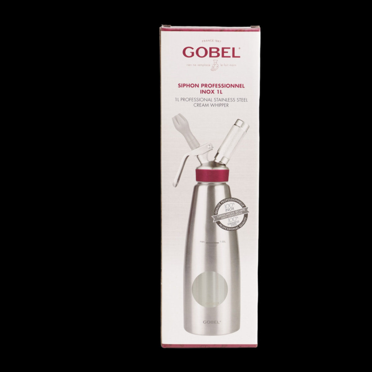 Siphon professionnel inox GOBEL - cuve inox - tête inox - 1L