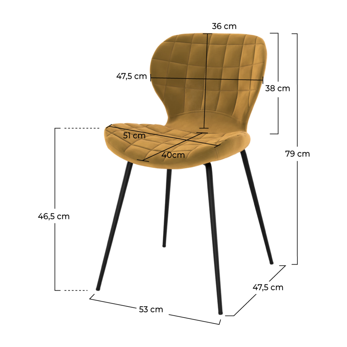 Chaise Mazzia en velours jaune curry (lot de 2)