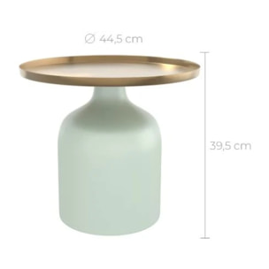 Table d'appoint ronde en métal vert d'eau et laiton D44,5 cm - Lyne