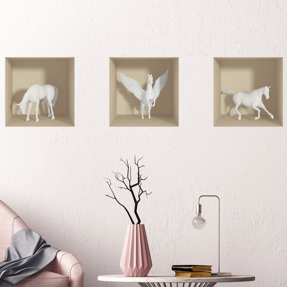 Stickers muraux 3D | Sticker Mural Autocollant effet 3D chevaux - Stickers adhésifs 3D Chambre Salon Trompe l'oeil