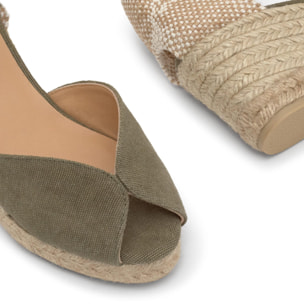 Sandalia de cuña Bianca estilo peep-toe en algodón orgánico lavado