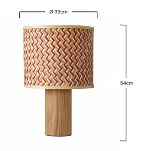 Grande lampe à poser bois de chêne, tressage en bambou crème et orange - Phil