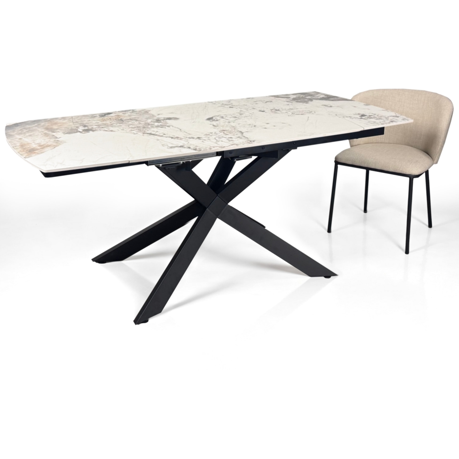 Table à manger ovale extensible Tomasucci GEMY SPIN 120, en céramique, marbre onyx, noir, 120/179 × 80 × 74,5 cm