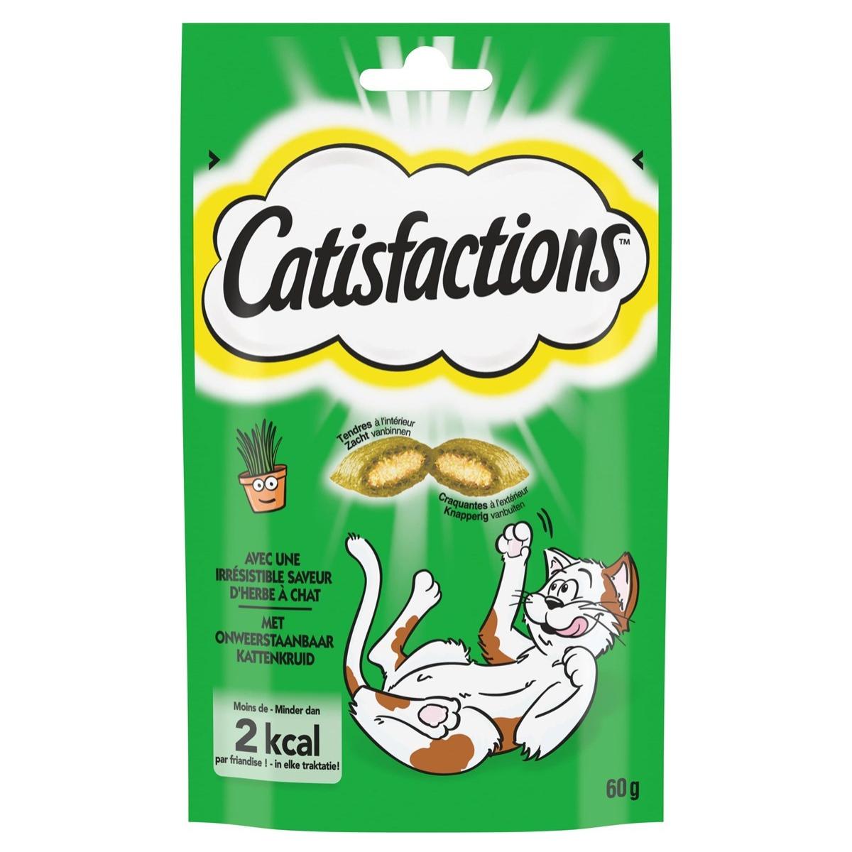 CATISFACTIONS Friandises saveur d'herbe à chat pour chats adultes 6x60g