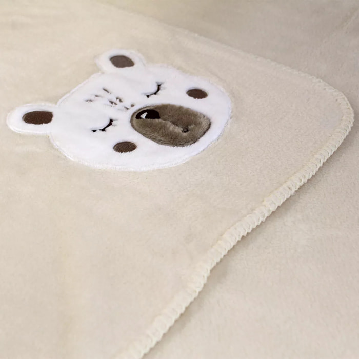 Plaid enfant polyester brodé beige Petit ours angora