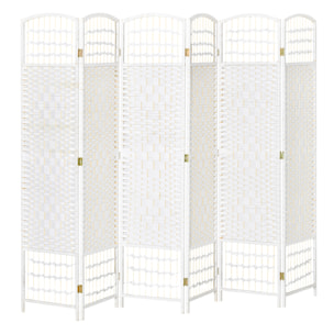 Biombo de 6 Paneles Separador de Ambientes Plegable 242x170 cm Divisor de Habitación de Fibra de Papel Decoración Elegante para Dormitorio Salón Blanco