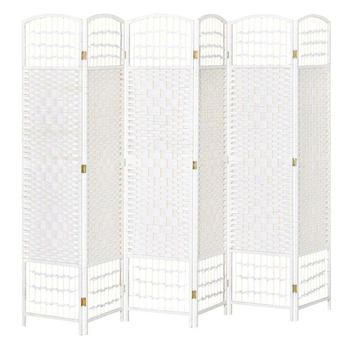 Biombo de 6 Paneles Separador de Ambientes Plegable 242x170 cm Divisor de Habitación de Fibra de Papel Decoración Elegante para Dormitorio Salón Blanco