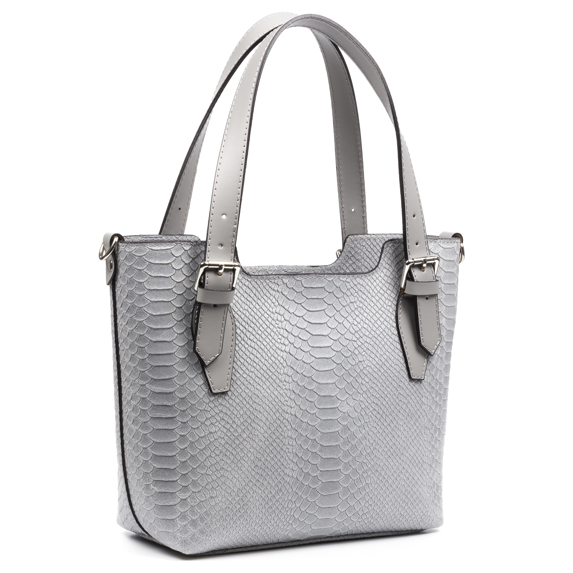 FIRENZE ARTEGIANI Borsa Tote da Donna Arezzo. Vera Pelle Scamosciata Incisione Serpente Made in Italy 37x14x27 Cm. Colore: blu grigio