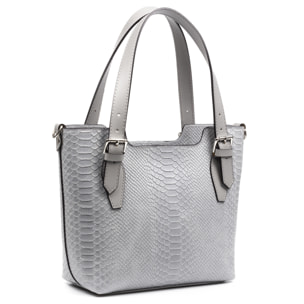 FIRENZE ARTEGIANI Borsa Tote da Donna Arezzo. Vera Pelle Scamosciata Incisione Serpente Made in Italy 37x14x27 Cm. Colore: blu grigio