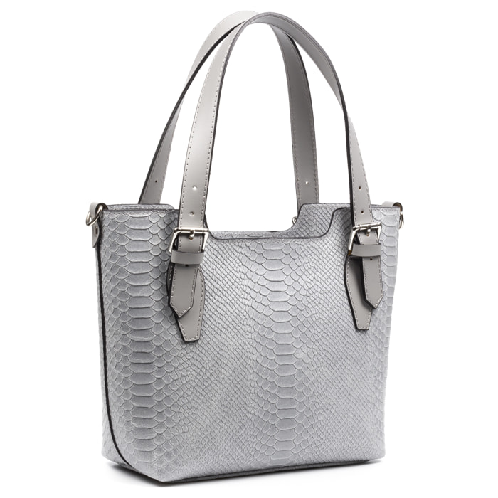 FIRENZE ARTEGIANI Borsa Tote da Donna Arezzo. Vera Pelle Scamosciata Incisione Serpente Made in Italy 37x14x27 Cm. Colore: blu grigio