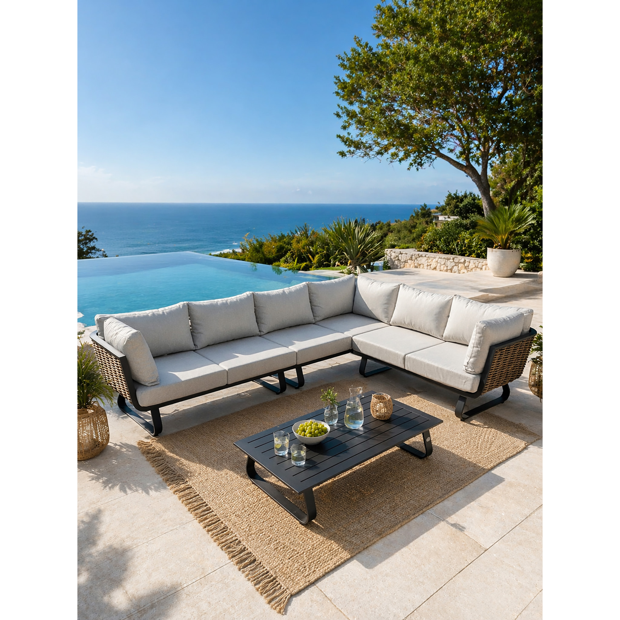 KUMLA - Salon de jardin bas 6 places - Noir