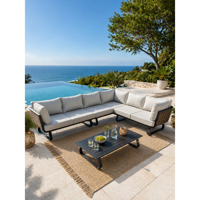 KUMLA - Salon de jardin bas 6 places - Noir