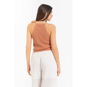 Kocca - Top da donna in maglia di viscosa a costine con nodo Donna