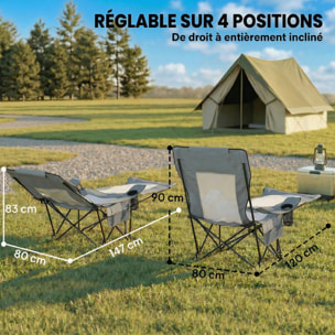 Lot de 2 chaises de camping pliantes inclinables repose-pieds rétractable