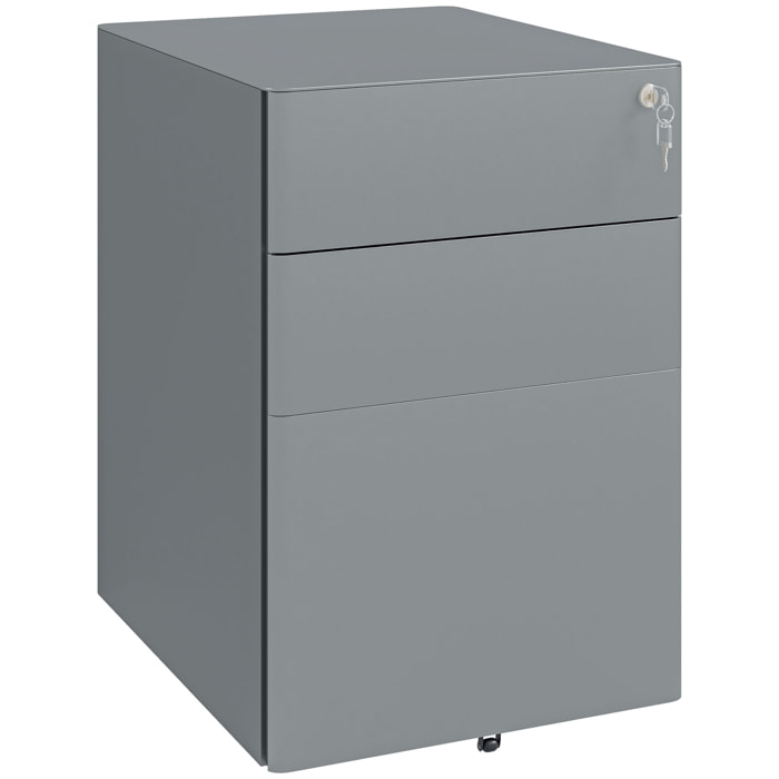 Caisson de bureau rangement bureau sur roulettes 3 tiroirs coulissants verrouillables trieur à dossiers dim. 39L x 48I x 59H cm acier gris