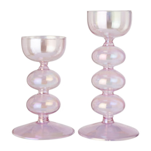 J-Line Photophore effet perlé - verre - rose clair - set de 2