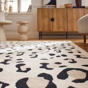 LEOVAH - Tapis salon motif léopard crème