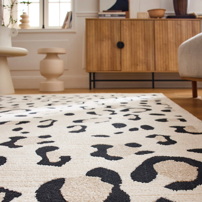 LEOVAH - Tapis salon motif léopard crème