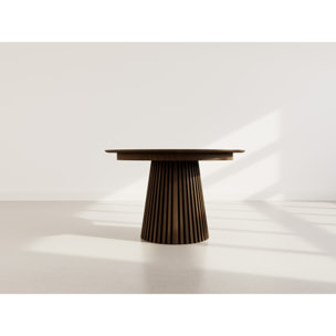 Freya - table à manger ronde extensible - effet bois foncé - 4 à 8 personnes - Marron