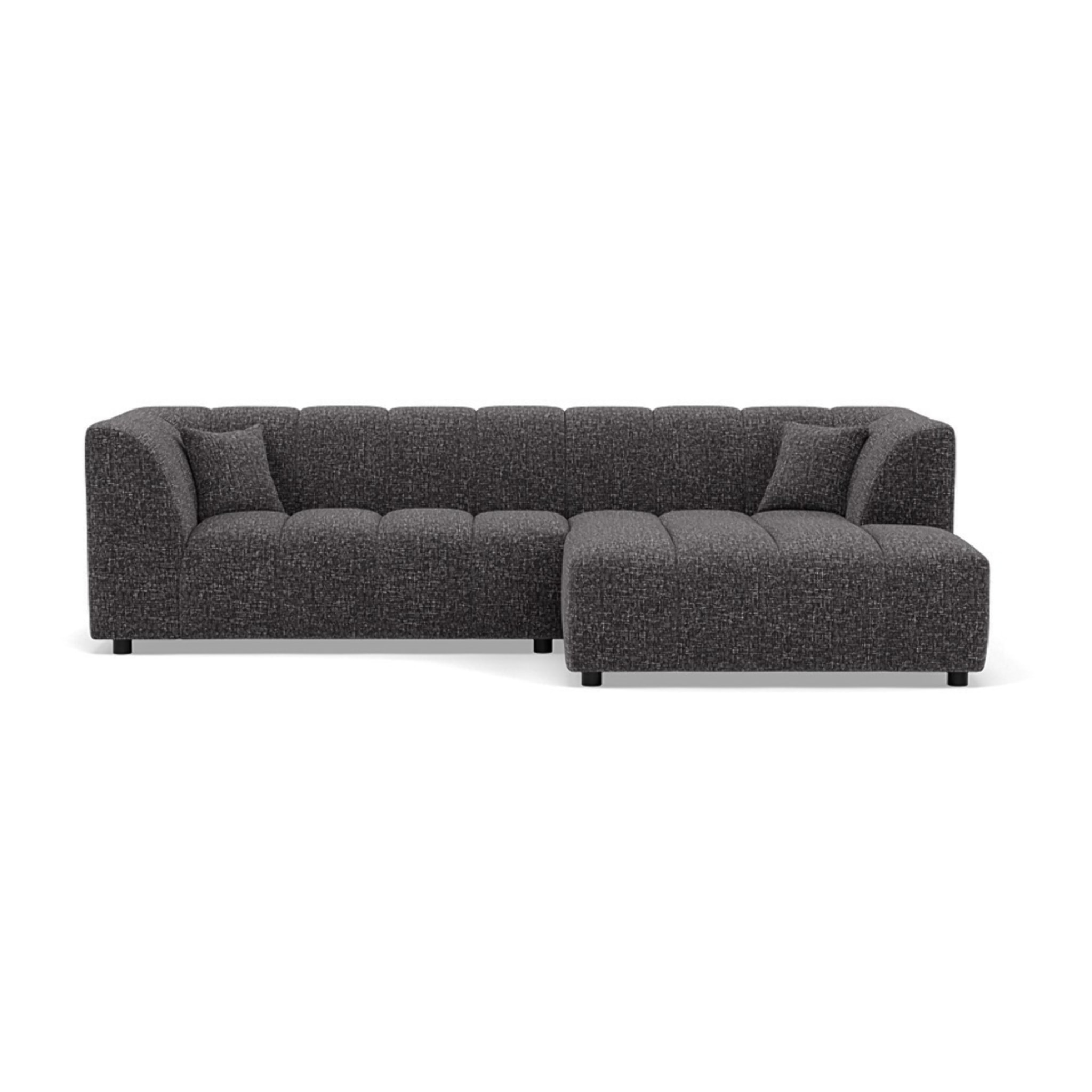 Curtis - canapé d'angle droit 4 places avec accoudoir en tissu texturé - Gris foncé
