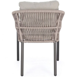 Set di 4 poltroncine GALDANA in alluminio antracite con intreccio in corda beige, con braccioli