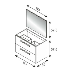 Mobile sottolavabo Inglewood, Mobiletto per bagno sospeso, Armadio a 2 cassetti e specchio, cm 80x45h57, Cemento