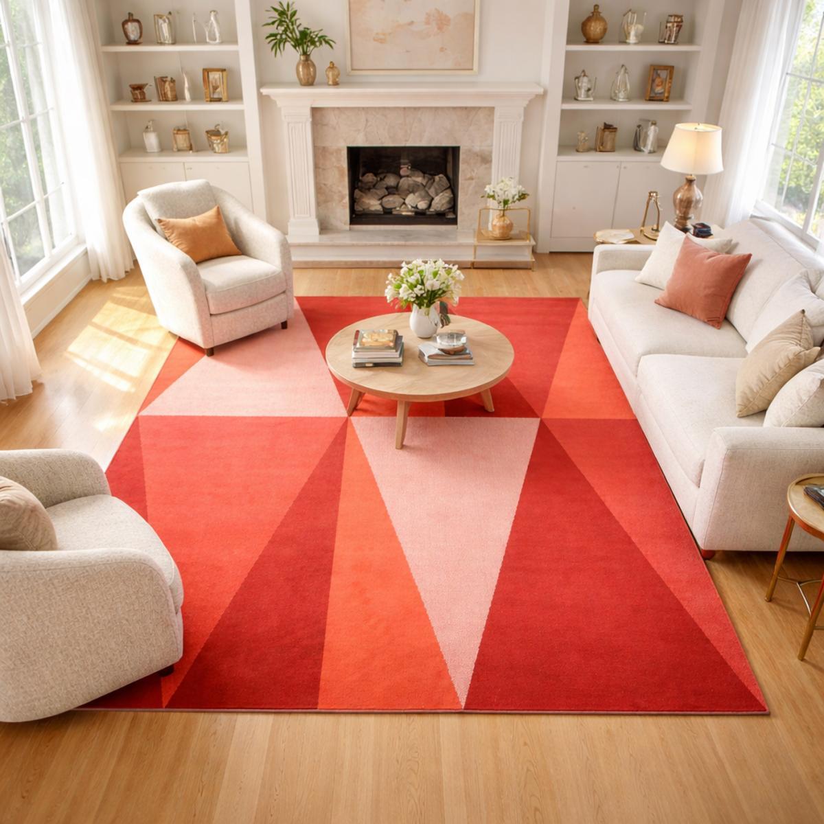 Tapis Ceje motif géométrique dans les teintes rouges