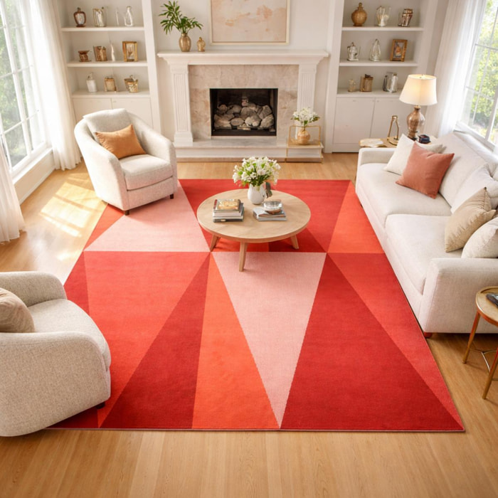 Tapis Ceje motif géométrique dans les teintes rouges