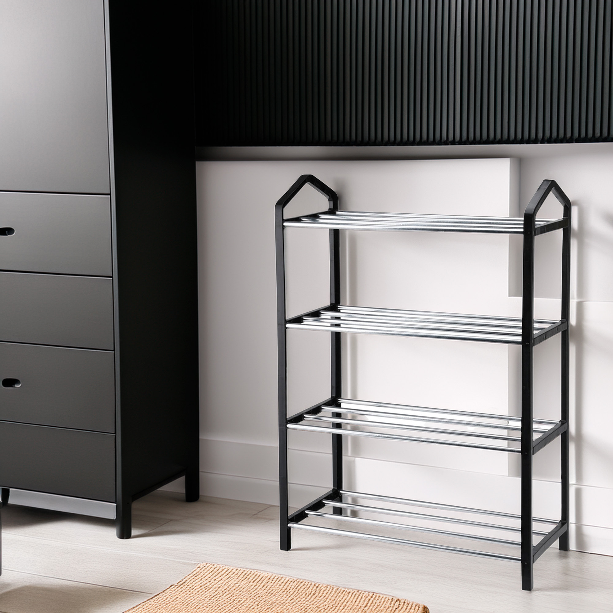 Well home organizador de zapatos de 4 capas con estructura de hierro y plástico para un almacenamiento eficiente