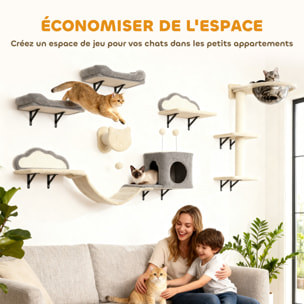 Arbre à chat design mural - parcours mural en bois pour chat 6 pièces variées - crème gris