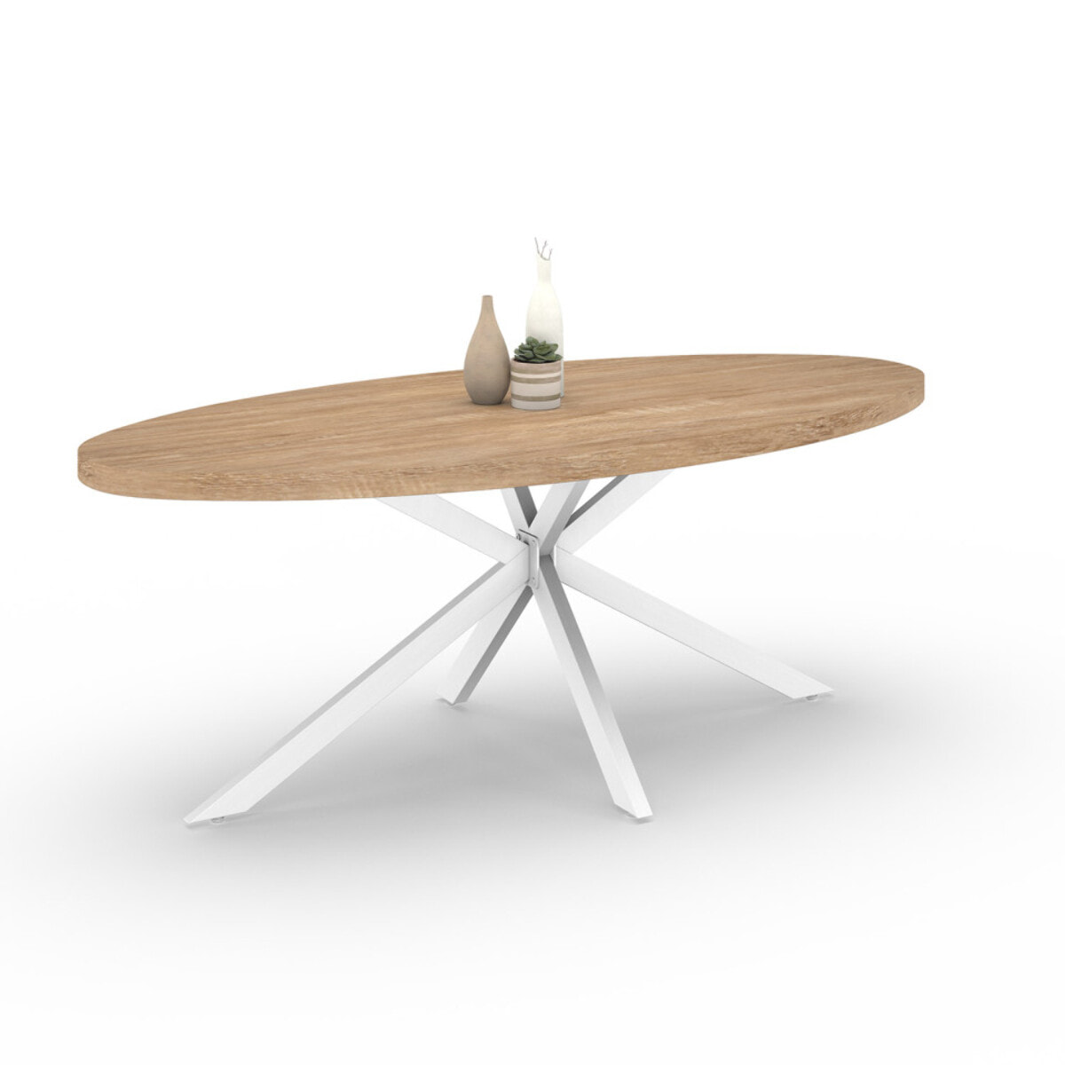 Table à manger ovale Céleste bois et blanc 200cm