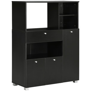 Meuble de cuisine multi-rangements 2 placards 4 niches tiroir coulissant dim. 90L x 40l x 120H cm panneaux particules noir