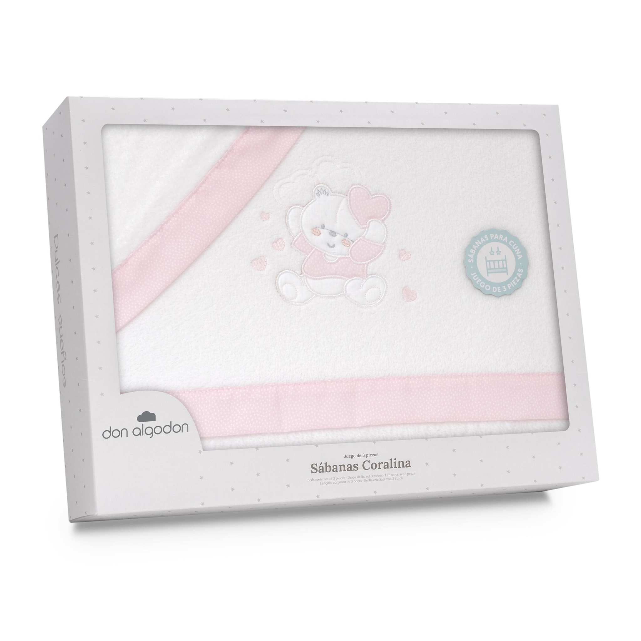 Triptico Coche Coralina D. Algodon Oso Corazones Bco/Rosa