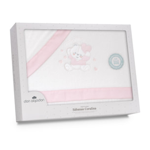 Triptico Coche Coralina D. Algodon Oso Corazones Bco/Rosa