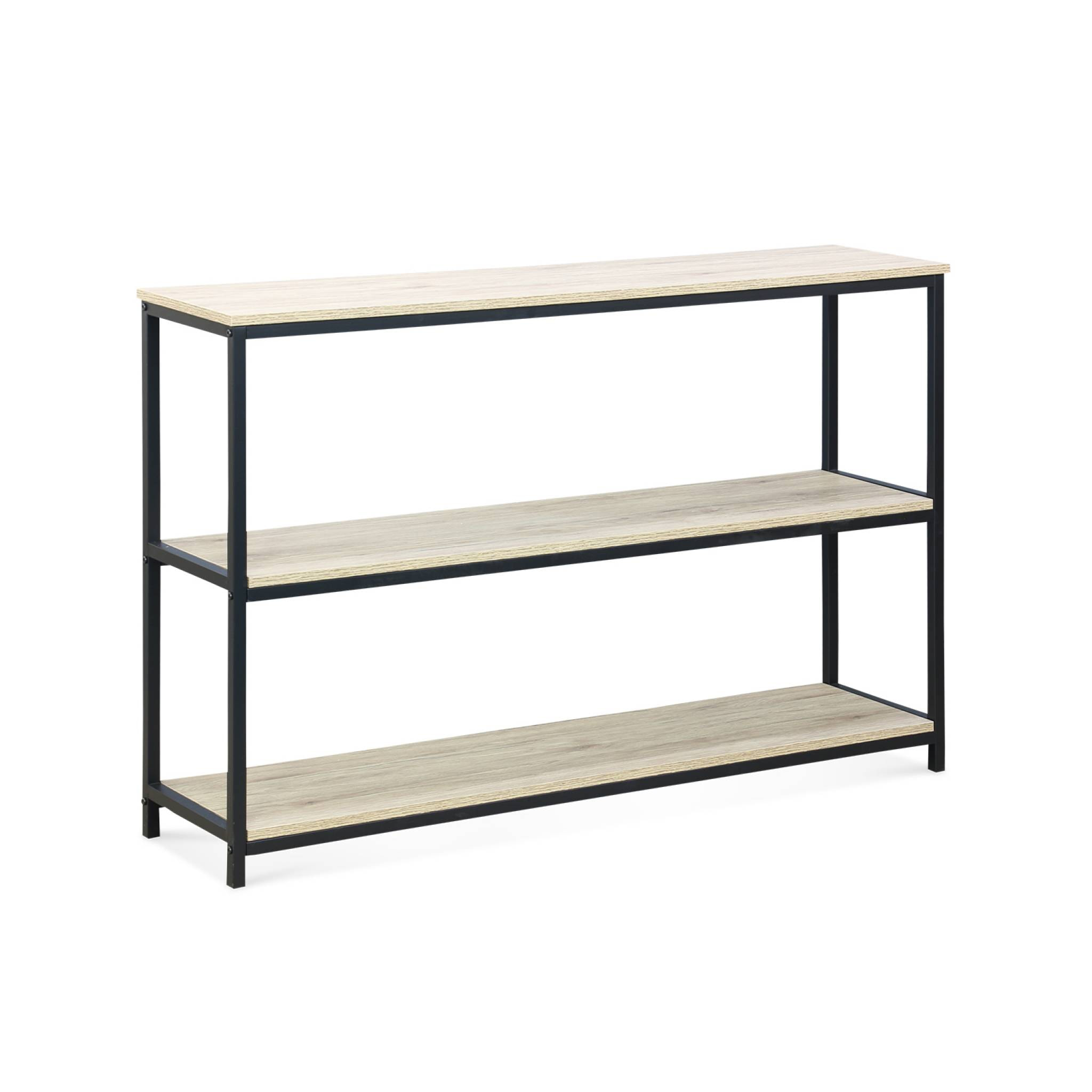 Étagère en métal noir et décor bois - Loft - bibliothèque 3 niveaux. 120x30x80cm