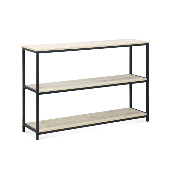 Étagère en métal noir et décor bois - Loft - bibliothèque 3 niveaux. 120x30x80cm