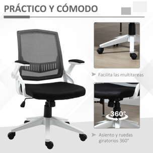 Silla de Oficina Ergonómica Silla Escritorio Giratoria Basculante con Altura Ajustable Reposabrazos Abatibles Soporte Lumbar y Respaldo Malla Transpirable 61x61x94-104 cm Negro