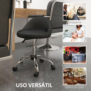 Taburete con Ruedas, Taburete Giratorio Cosmético con Altura Ajustable, Cuero Sintético, Asiento Acolchado y Amplio, para Dentista y Peluquería, Carga 120 kg, Ø50x63-83 cm, Negro