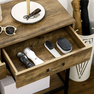 Mesa de Consola Industrial, Mesa de Sofá con 2 Cajones y Estante, Consola para Recibidor con Patas de Metal, para Salón, Pasillo, Entrada, Marrón y Negro
